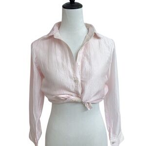 ORACRA Pink Textured Sheer Button Up Shirt with Cotton Lining